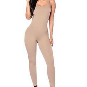 Tan/khaki spaghetti strap bodysuit catsuit